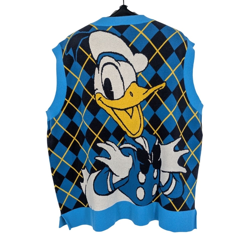 Disney Donald Duck Argyle Knit Sweater Vest V Neck Preppy Academia Plus Size 2X